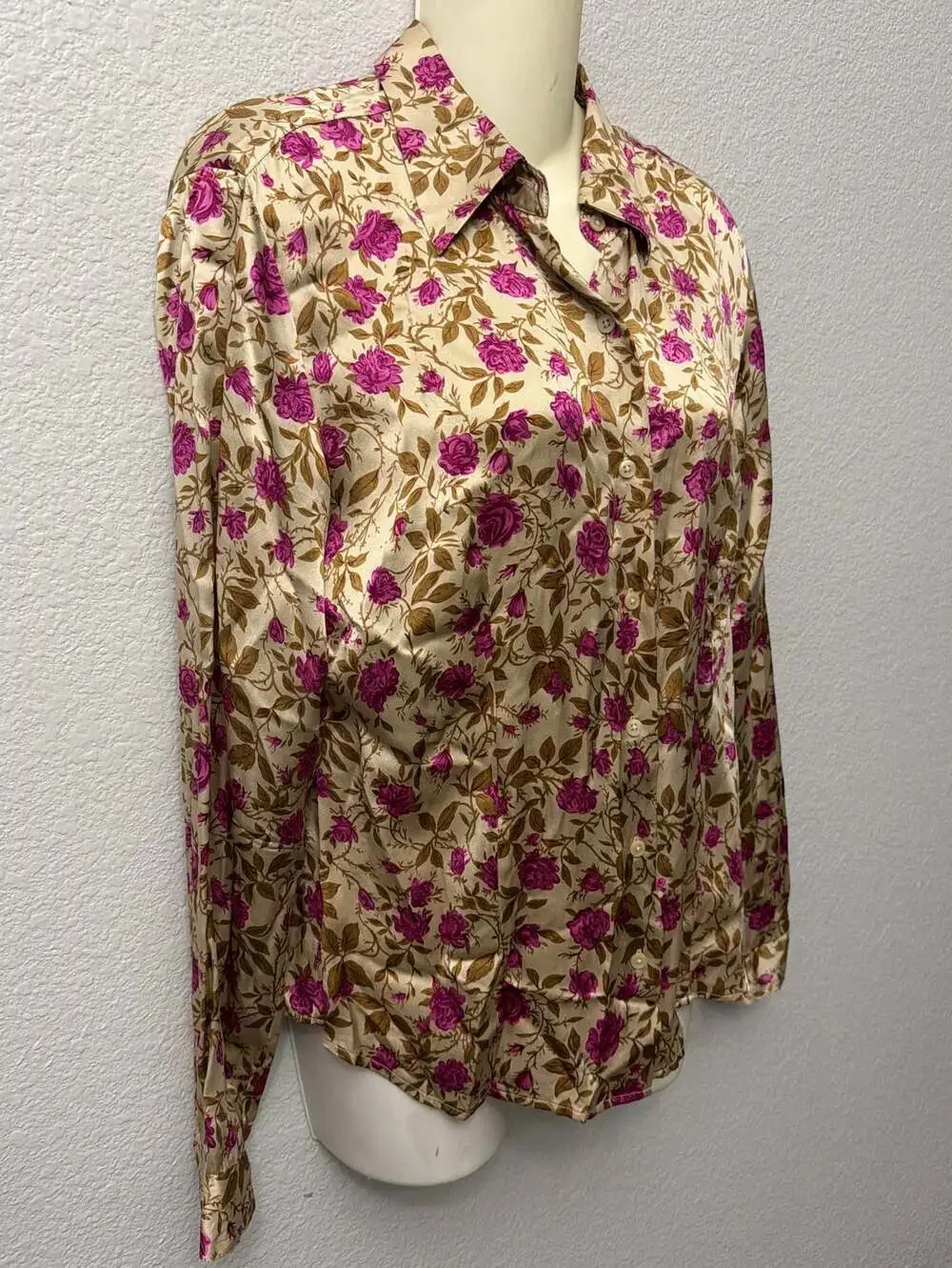 Ann Taylor LOFT 100% Silk Vintage Floral Long Sleeve Blouse Size 8